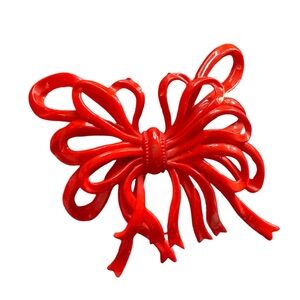 Antique early plastic celluloid colorful large RED BOW  Brooch